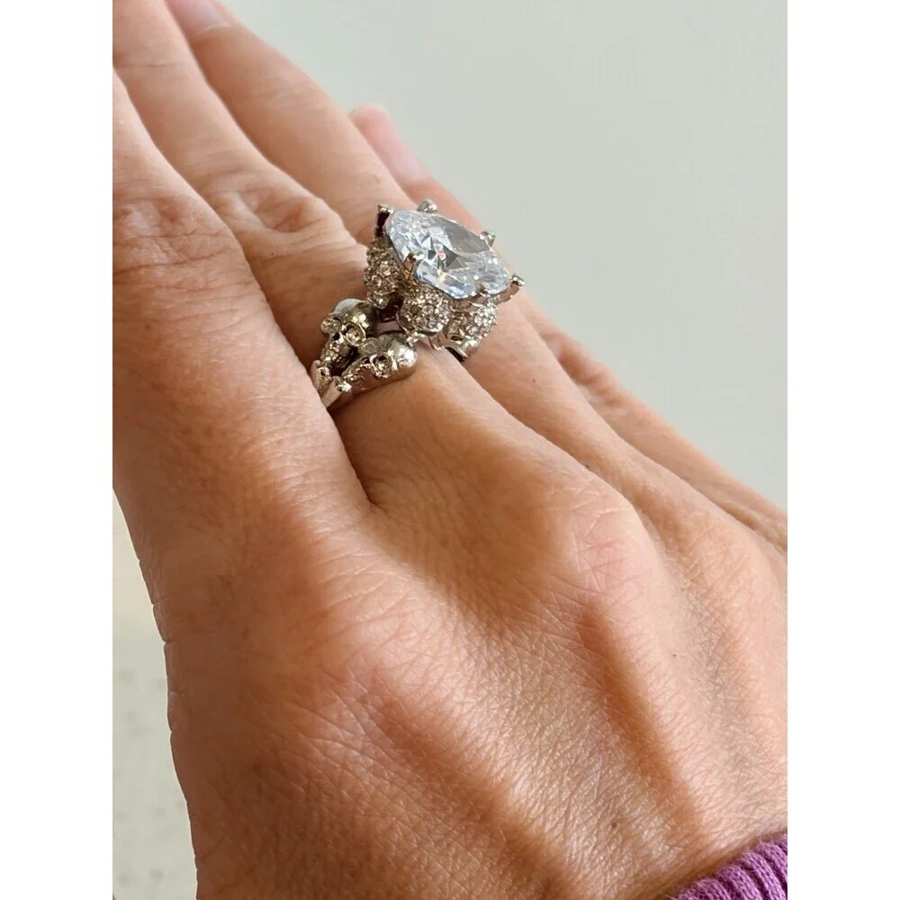 Jeulia Skull Ring Size 9.25 Sterling Silver 4ct Moissanite Stone Rare WhimyGoth